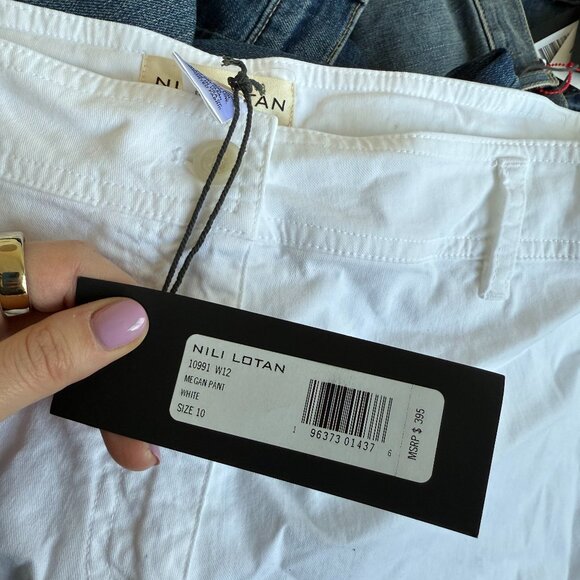 NWT Nili Lotan Megan Pants White Twill Ankle Length High Rise Wide Leg Sz 10 - Picture 2 of 7